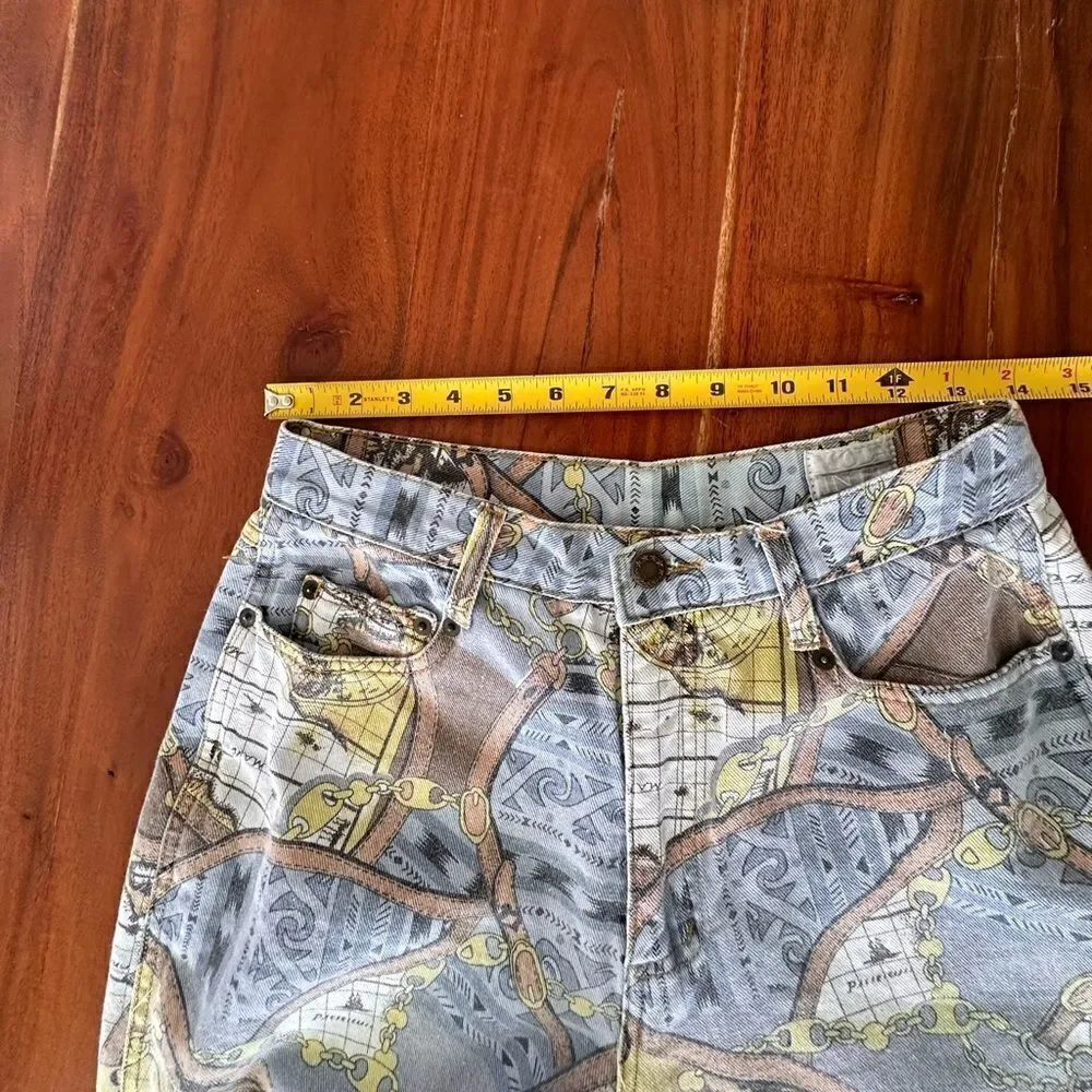 Moda Int’l graphics map denim jeans high waisted sz 12